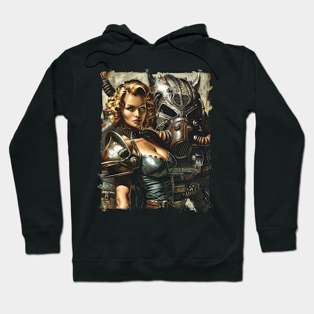 Girl with Power Armor Vintage Nuclear Poster Hoodie by Vlaa